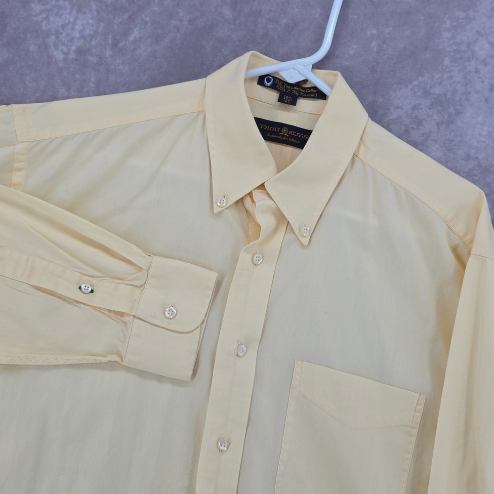 Tommy Hilfiger Mens Yellow Button Down Shirt 100s 2 Ply Pinpoint Cotton 15.5 33